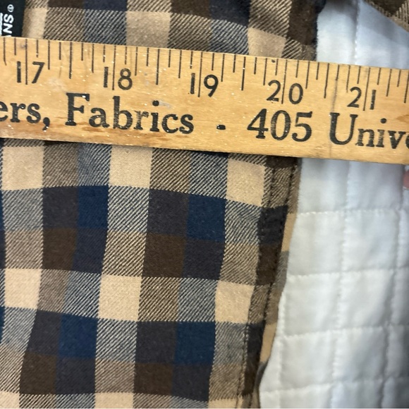 Vans Button Shirt Flannel Mens Medium Tailored Fit Plaid Blue Brown - Picture 6 of 7